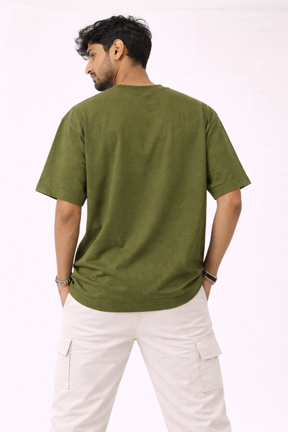 Army Green Oversized T-Shirt for Men | 240 GSM Premium French Terry Cotton | Streetwear Drop Shoulder Te