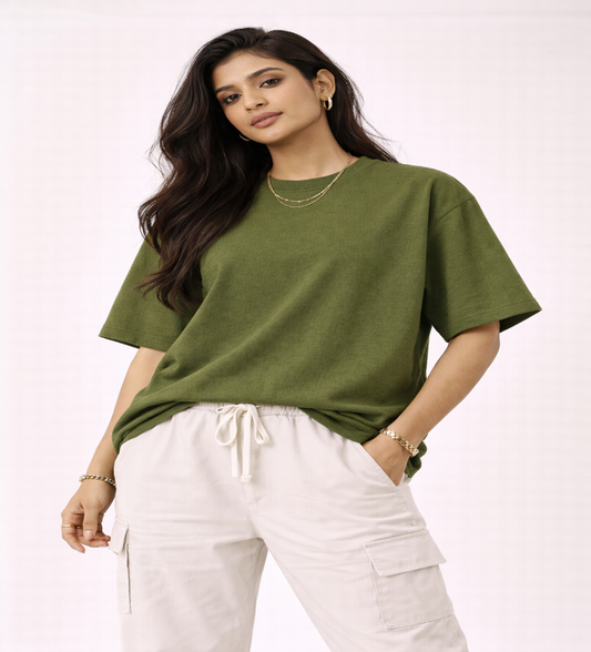 Army Green Oversized T-Shirt | 240 GSM Premium French Terry Cotton | Streetwear Drop Shoulder Tee