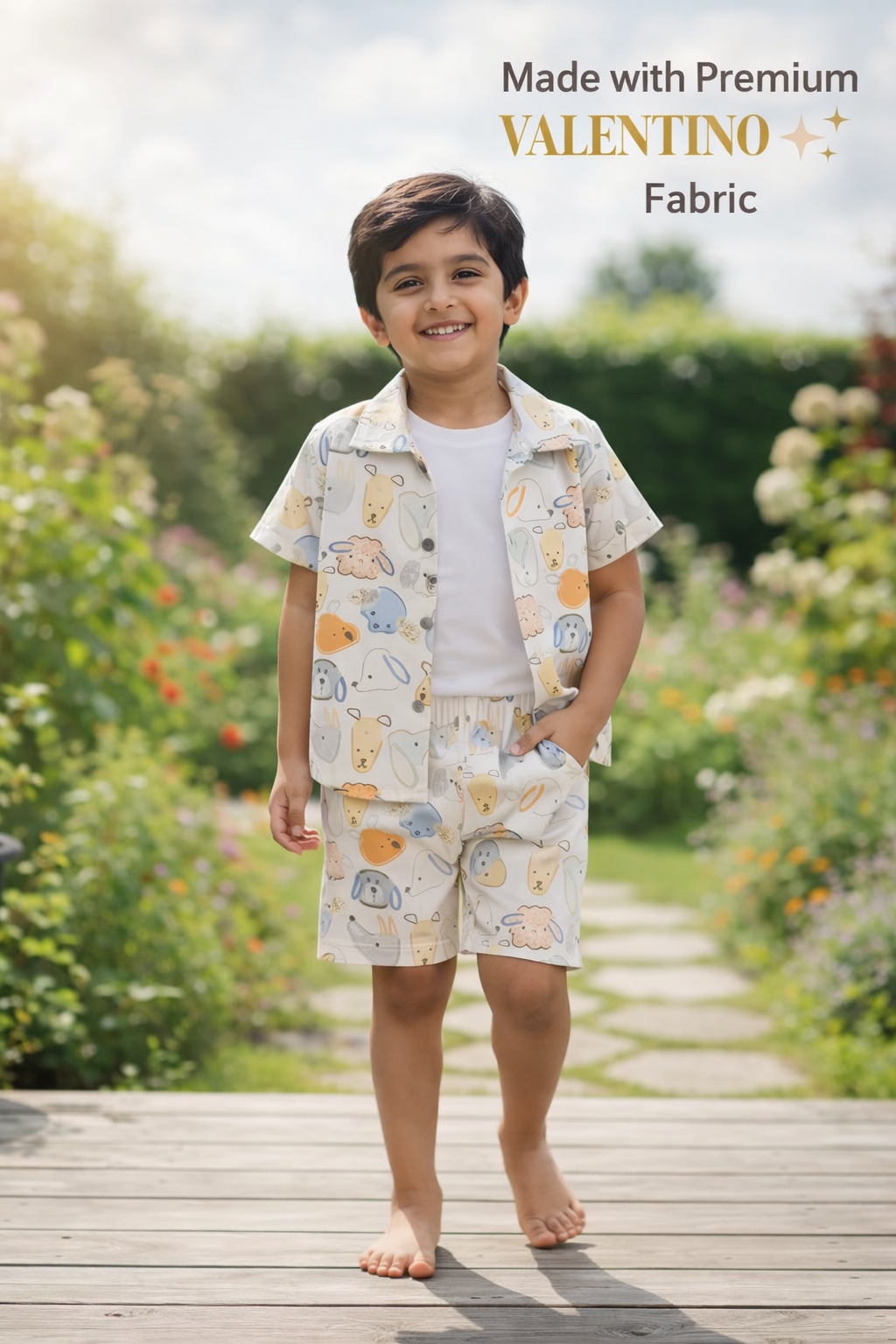 Kids Valentino Fabric Printed Co-ord Set – Cute Animal Print | Premium Summer Wear