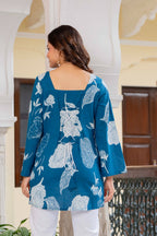 Women’s Cotton Printed Summer Top – Blue Floral Tunic