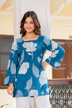 Women’s Cotton Printed Summer Top – Blue Floral Tunic