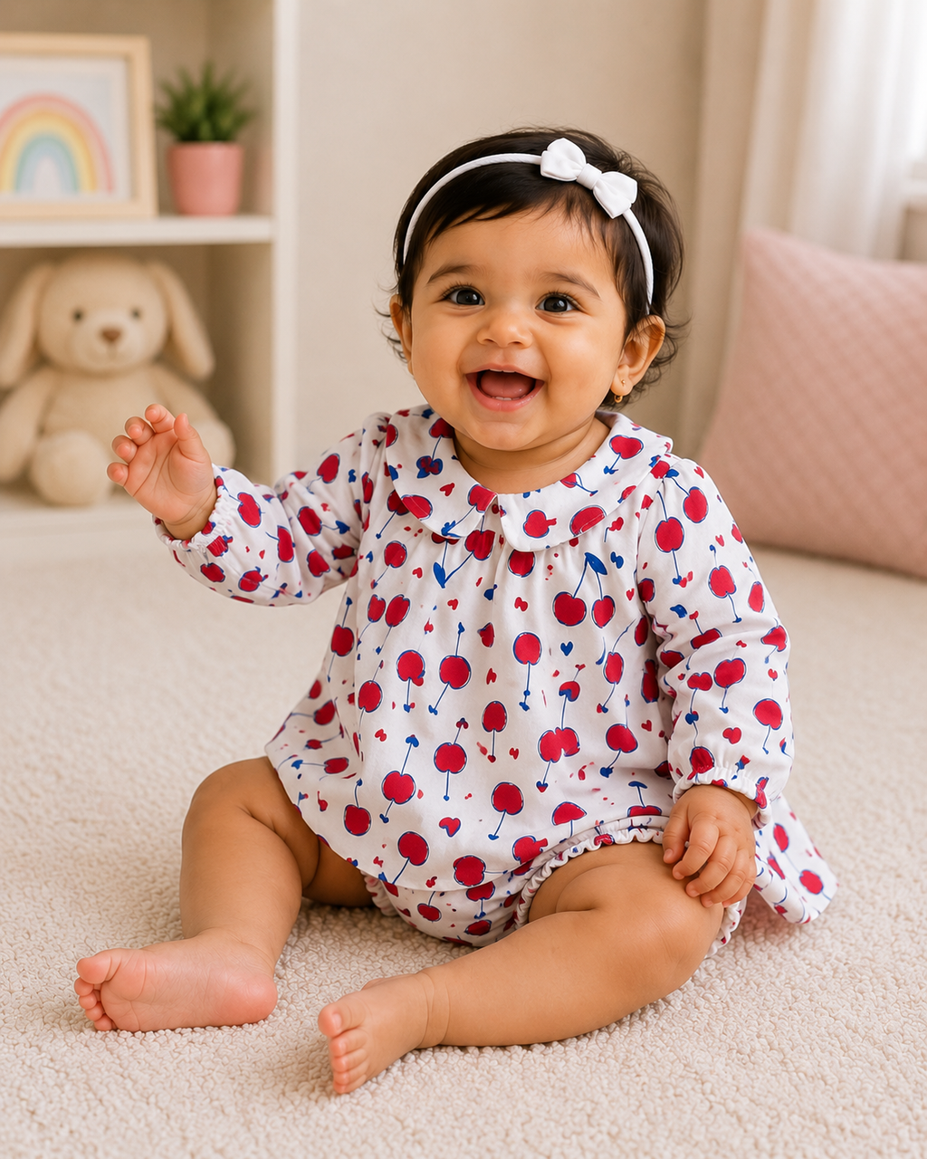 Baby Girls Pure Cotton Cherry Print Dress & Bloomer Set