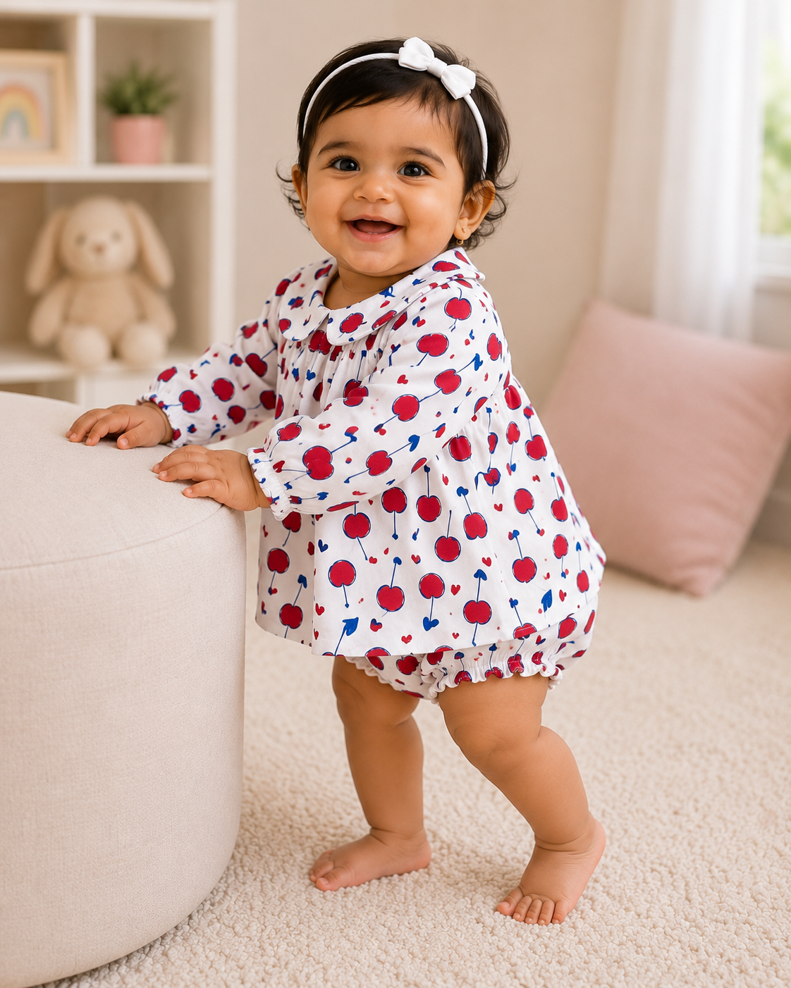 Baby Girls Pure Cotton Cherry Print Dress & Bloomer Set