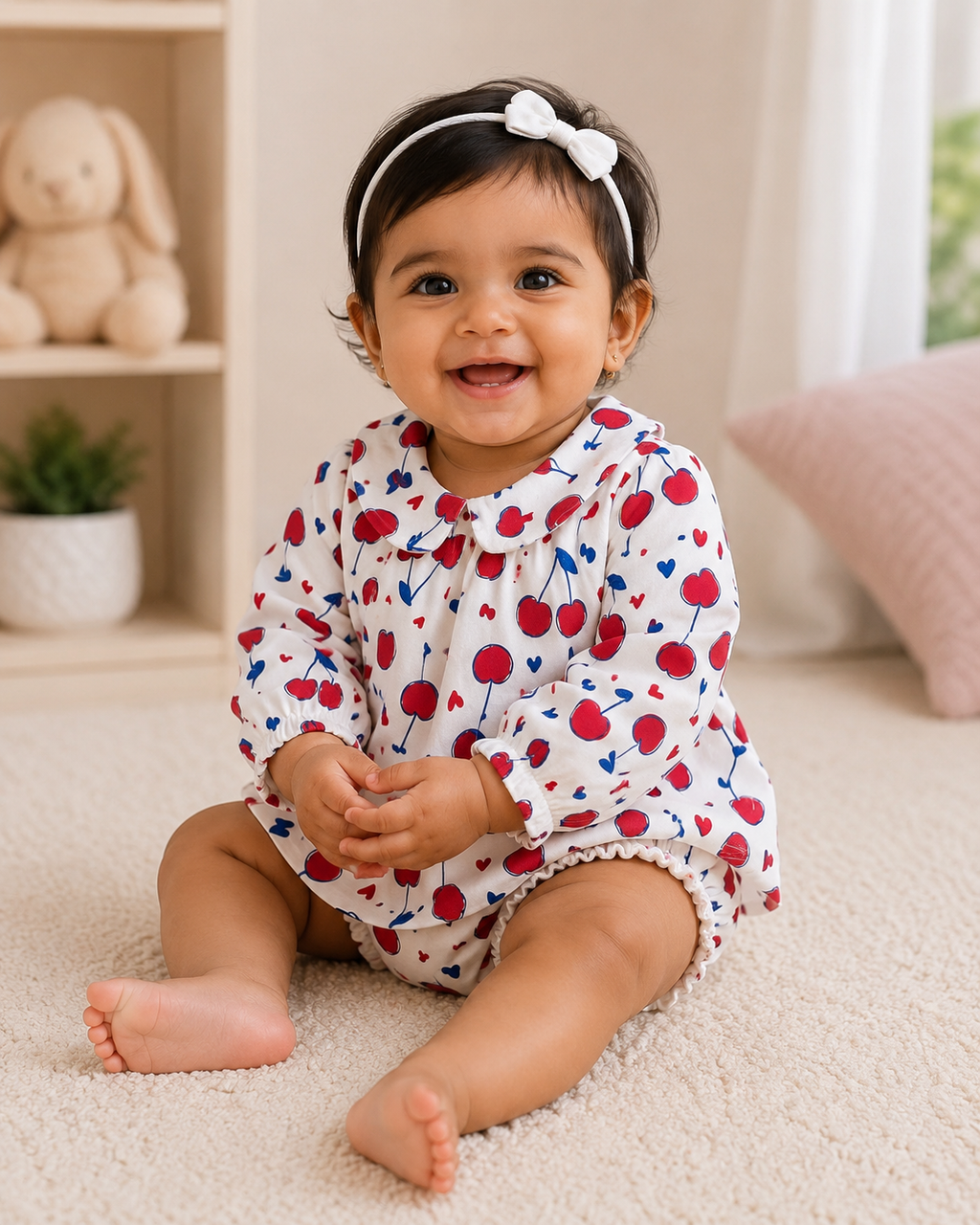 Baby Girls Pure Cotton Cherry Print Dress & Bloomer Set