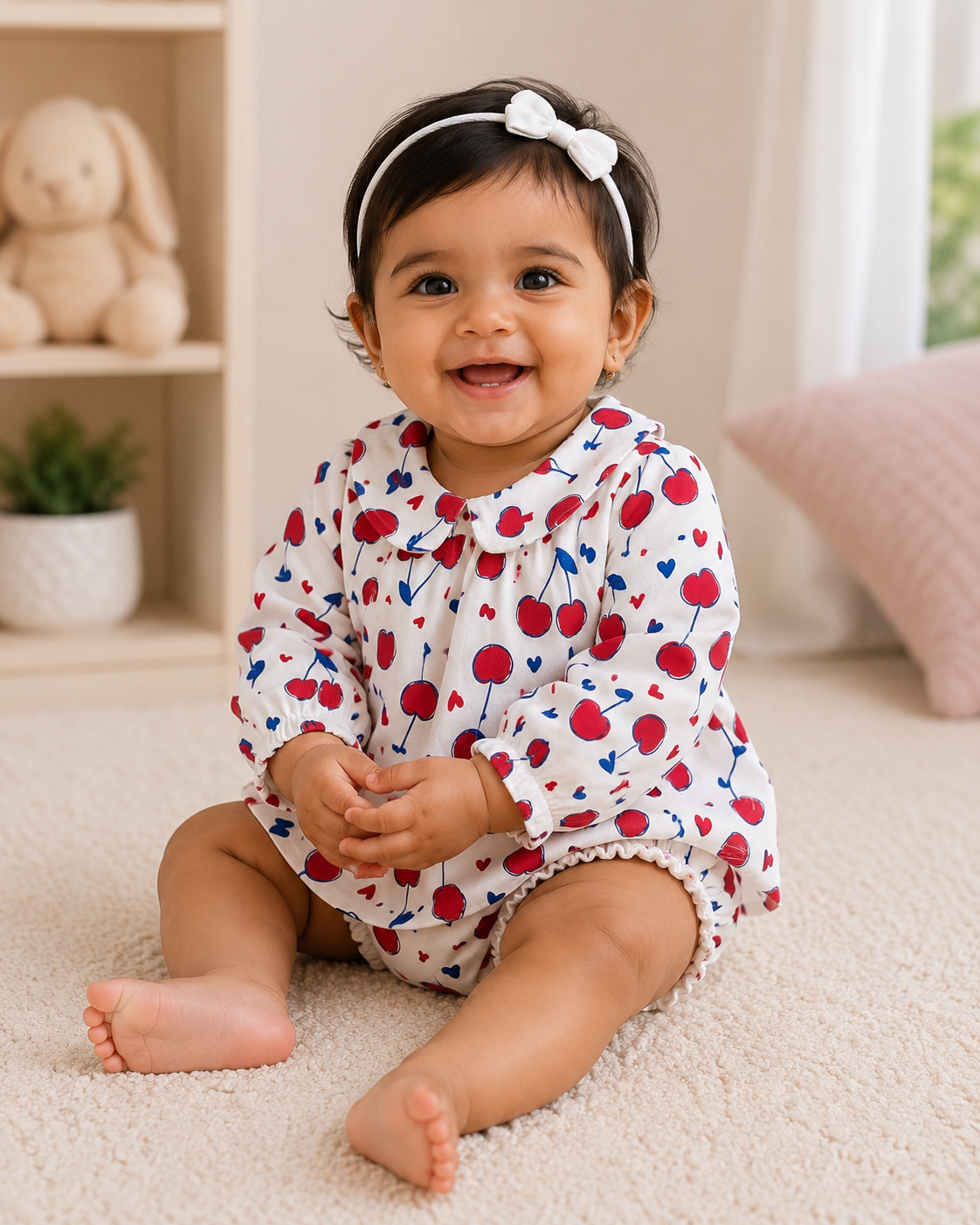 Baby Girls Pure Cotton Cherry Print Dress & Bloomer Set