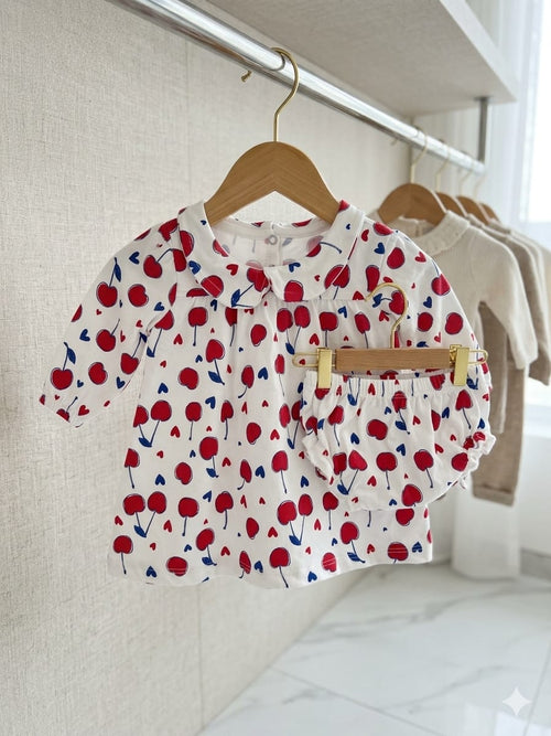 Baby Girls Pure Cotton Cherry Print Dress & Bloomer Set