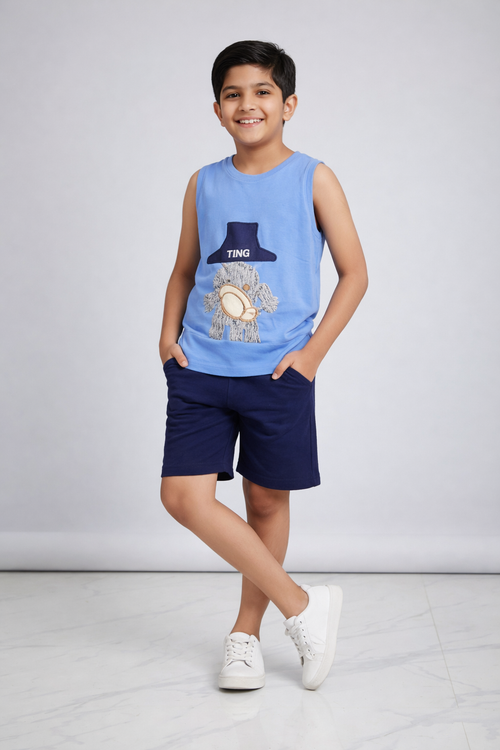 Boys Blue Summer Set – Soft Waffle Fabric (T-Shirt & Shorts)
