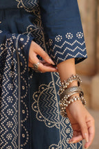 Midnight Blue Pure Cotton Printed Kurta Set with Dupatta