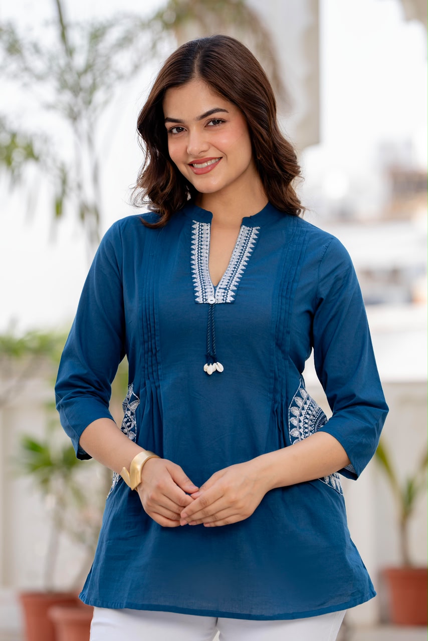 Premium Cotton 60x60 Navy Blue Casual Top