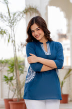 Premium Cotton 60x60 Navy Blue Casual Top
