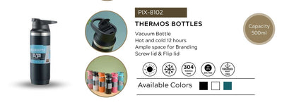 Stainless Steel Vacuum Thermos Bottle – 500ml | Screw & Flip Lid | Hot & Cold