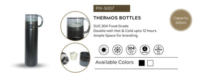 Stainless Steel Thermos Bottle – 500ml | Double-Wall Insulated | Hot & Cold