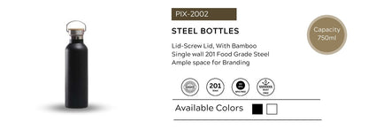 Stainless Steel Water Bottle with Bamboo Lid – 750 ml | BPA Free & Rust Free