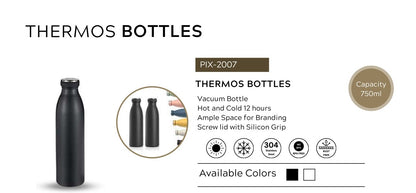 Stainless Steel Vacuum Thermos Bottle – 750ml | Screw Lid with Silicone Grip | Hot & Cold