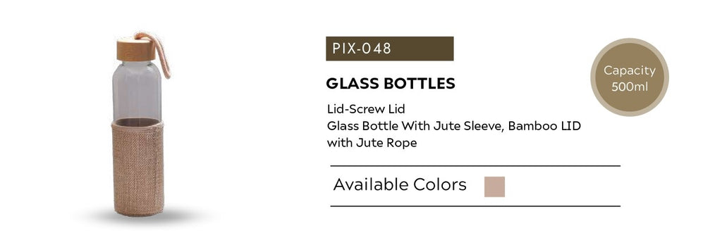 Glass Water Bottle with Jute Sleeve & Bamboo Lid – 500 ml