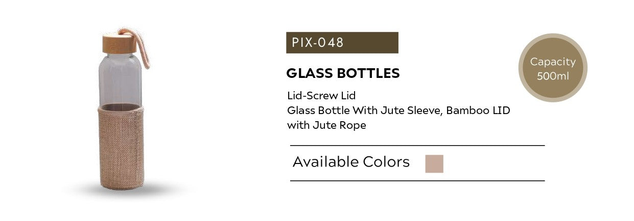 Glass Water Bottle with Jute Sleeve & Bamboo Lid – 500 ml