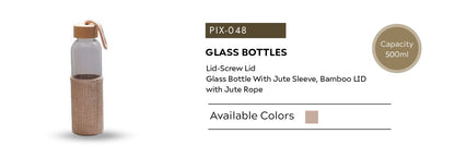 Glass Water Bottle with Jute Sleeve & Bamboo Lid – 500 ml