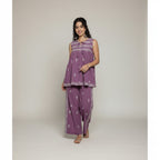 Women’s Cotton Co-Ord Set – Elegant Printed Top & Pants (Purple)