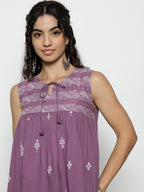 Women’s Cotton Co-Ord Set – Elegant Printed Top & Pants (Purple)