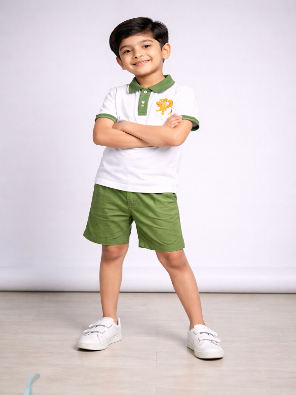 Boys White & Green Polo Summer Set – PickQ Fabric