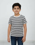 Boys Striped Cationic Fabric T-Shirt – Stylish Casual Wear for Kids