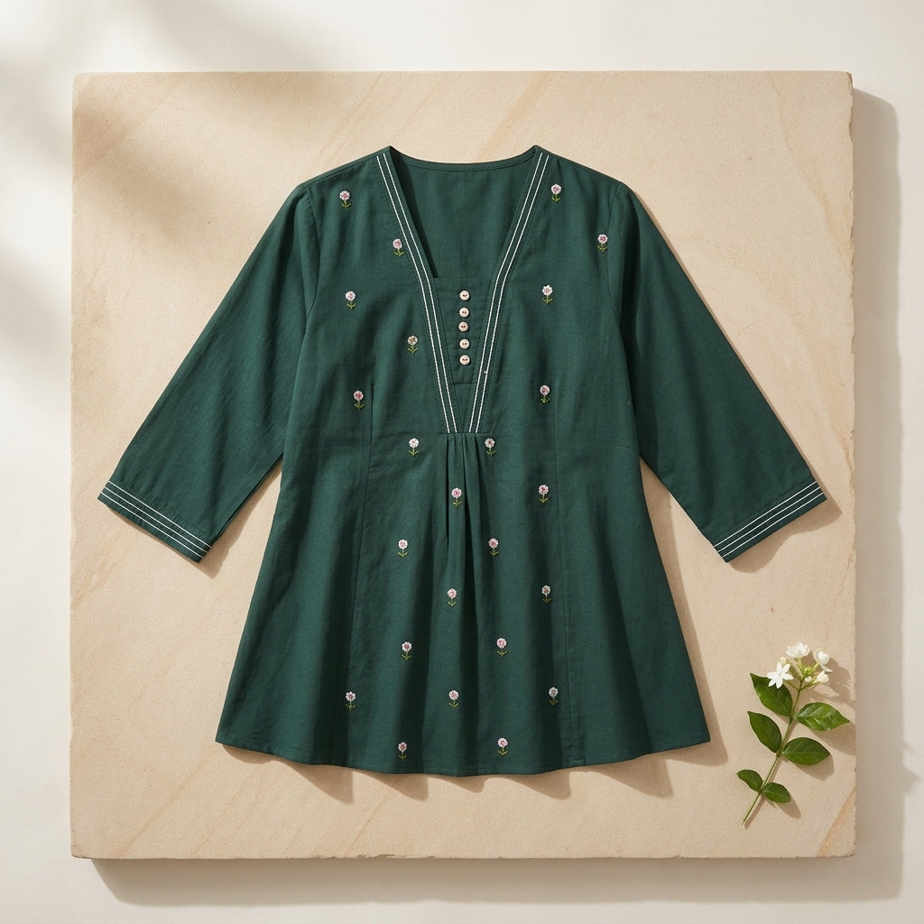 Women’s Cotton Embroidered Short Top – Elegant Casual Wear