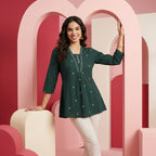 Women’s Cotton Embroidered Short Top – Elegant Casual Wear