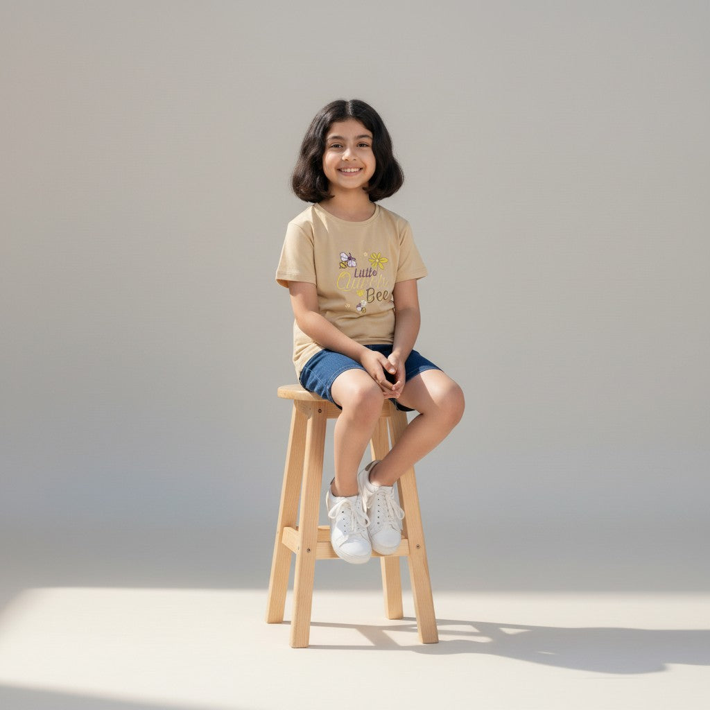 Girls Beige Printed T-Shirt – Little Bee Design