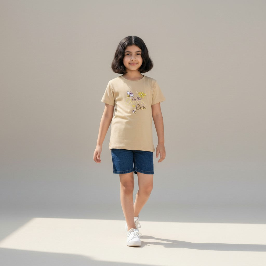 Girls Beige Printed T-Shirt – Little Bee Design
