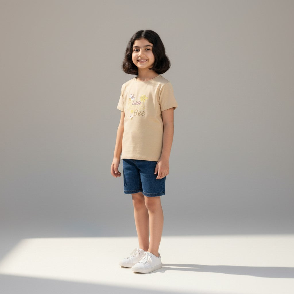 Girls Beige Printed T-Shirt – Little Bee Design