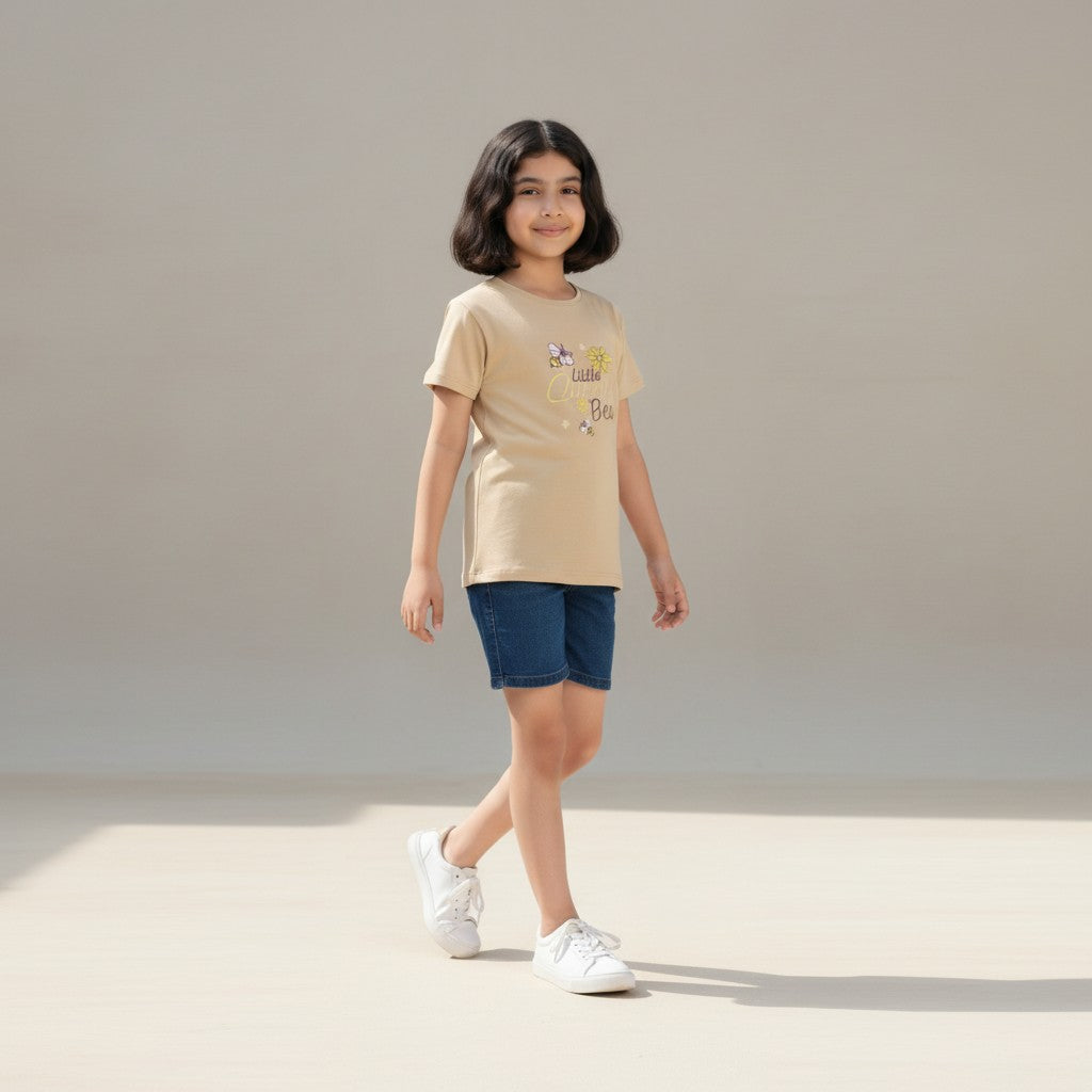 Girls Beige Printed T-Shirt – Little Bee Design