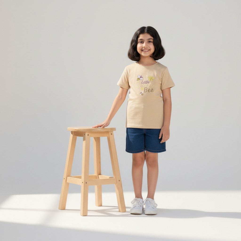 Girls Beige Printed T-Shirt – Little Bee Design