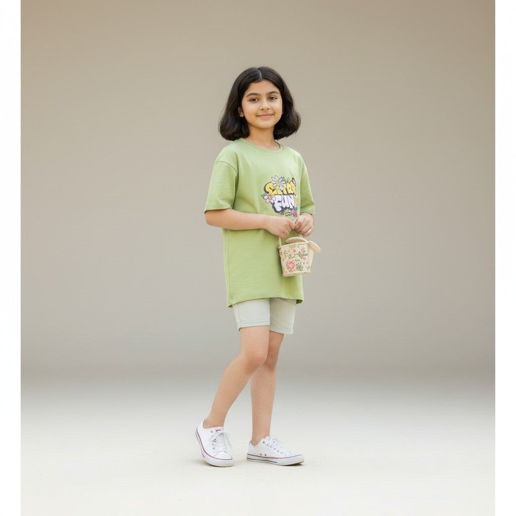 Girls Light Green Printed T-Shirt – Extra Fun Graphic Tee