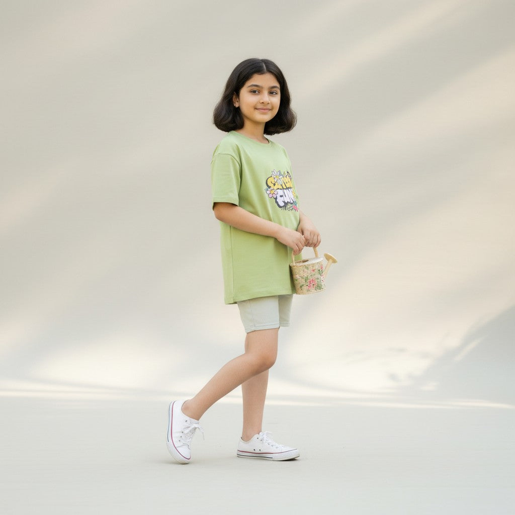 Girls Light Green Printed T-Shirt – Extra Fun Graphic Tee