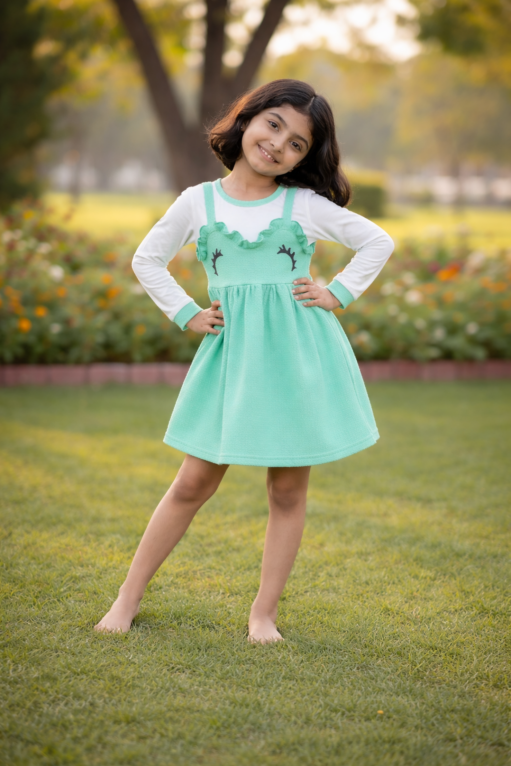 Girls Mint Green Layered Frock – Valentino & Freelancer Fabric