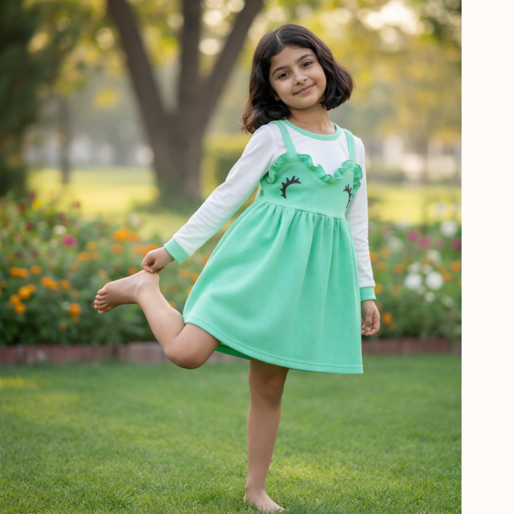 Girls Mint Green Layered Frock – Valentino & Freelancer Fabric