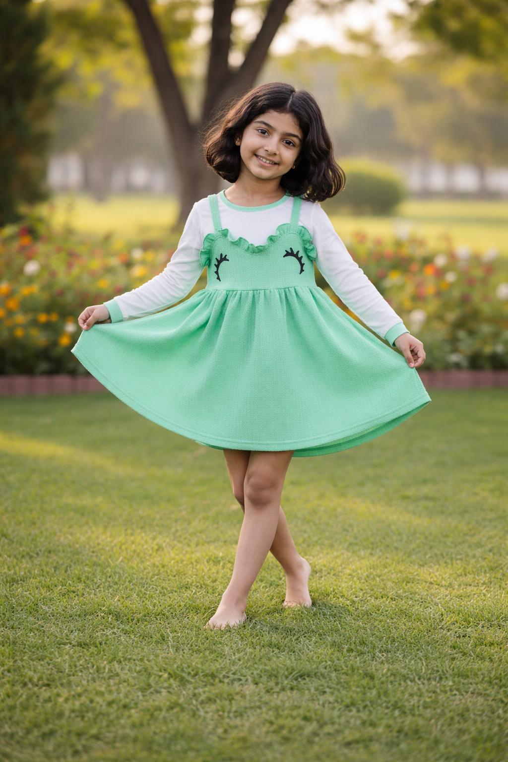 Girls Mint Green Layered Frock – Valentino & Freelancer Fabric
