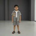 Boys Grey Set – Teddy Print Shirt with Shorts