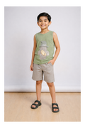 Boys Sage Green Summer Set – Soft Waffle Fabric (T-Shirt & Shorts)