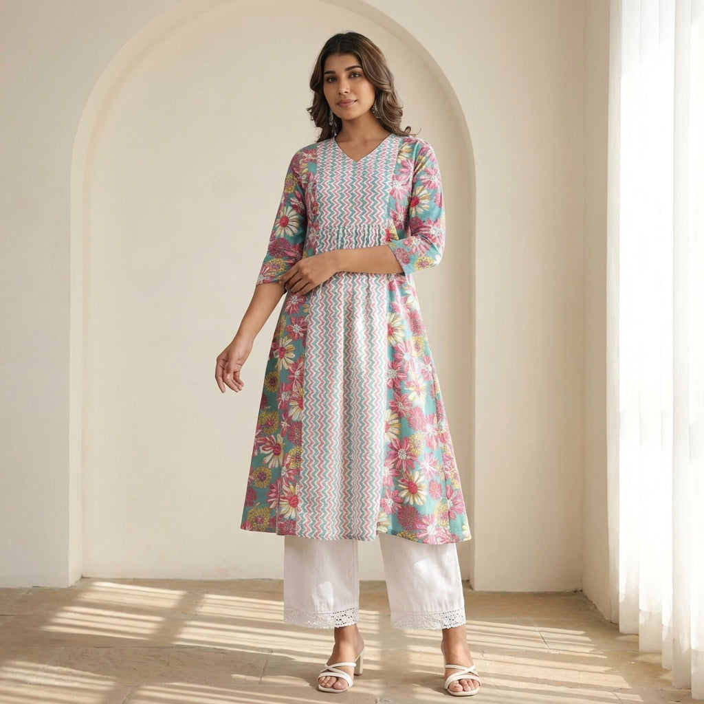 Women’s Floral Printed Cotton Kurti | Soft Breathable Fabric