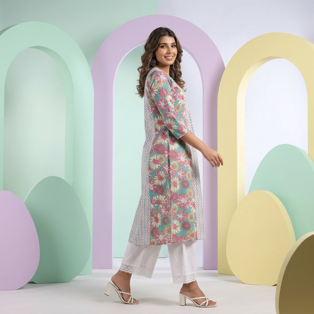 Women’s Floral Printed Cotton Kurti | Soft Breathable Fabric