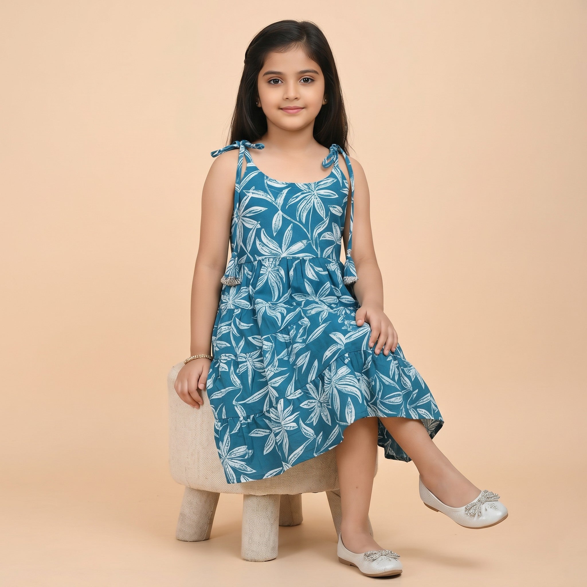 Girls Magic Cotton Frock – Blue Floral Summer Dress