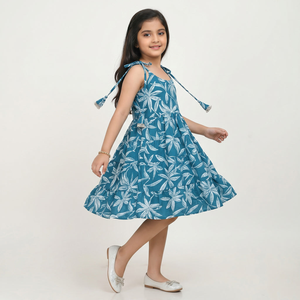 Girls Magic Cotton Frock – Blue Floral Summer Dress