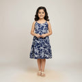 Girls Magic Cotton Frock – Navy Blue Floral Twirl Dress