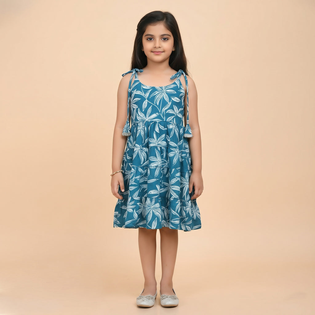 Girls Magic Cotton Frock – Blue Floral Summer Dress