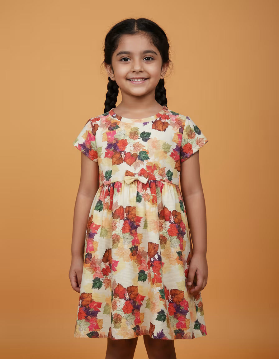 Girls Derby Printed Cotton Frock with Bow Detail