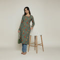 Women’s Cotton Kurti – Elegant Green Floral Printed Kurta