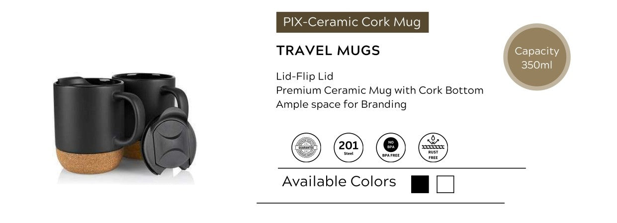 Ceramic Cork Travel Mug with Flip Lid | 350 ml Premium BPA-Free Coffee Mug