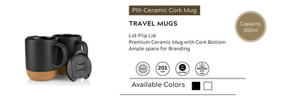 Ceramic Cork Travel Mug with Flip Lid | 350 ml Premium BPA-Free Coffee Mug