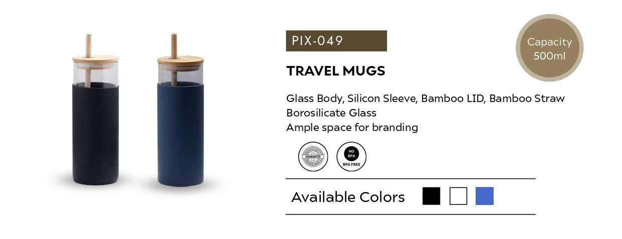 Borosilicate Glass Travel Mug with Bamboo Lid & Straw | 500 ml BPA-Free Bottle
